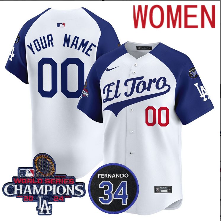 Women MLB Los Angeles Dodgers Custom white 2024 World Series Champions Patch Cooperstown Jersey style 2->customized mlb jersey->Custom Jersey